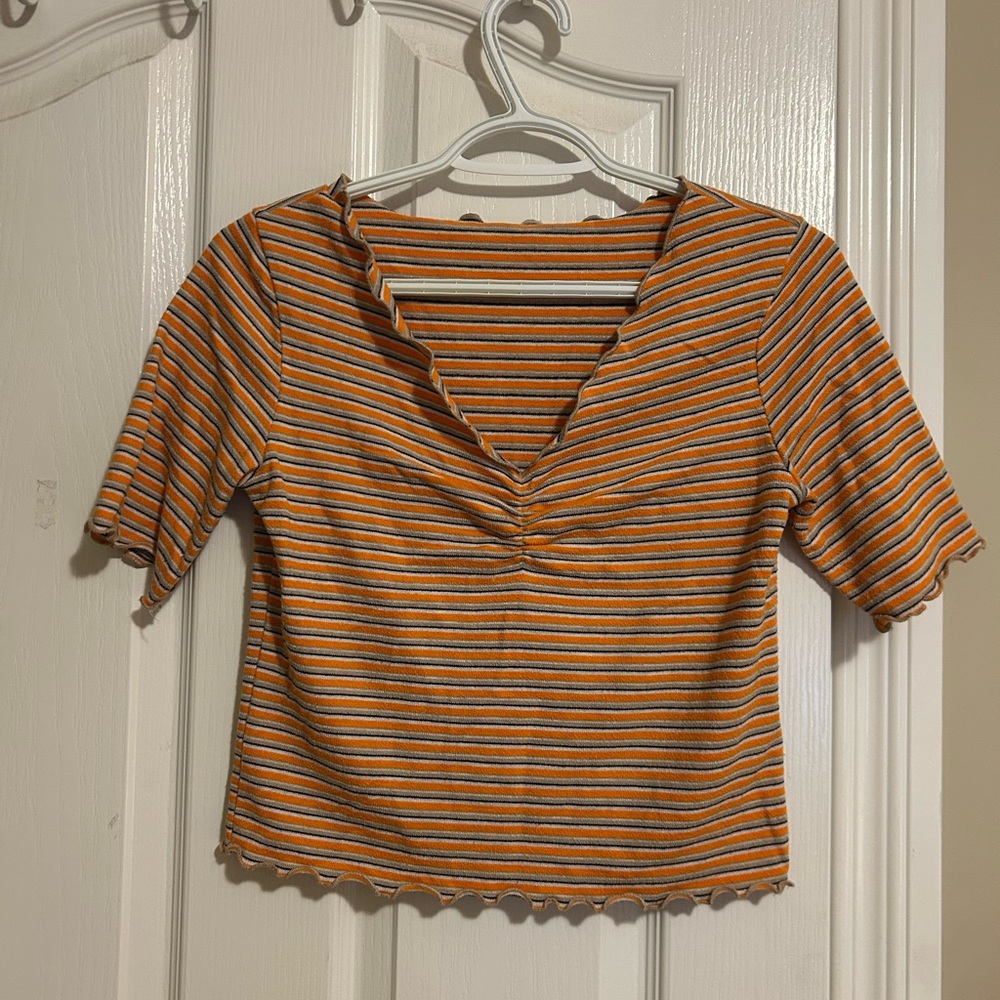 Topshop Lettuce Trim Stripped Top